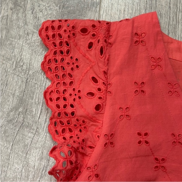 LOFT Coral Eyelet Flutter Sleeve Button Front Dress Sz 4 - Picture 4 of 12